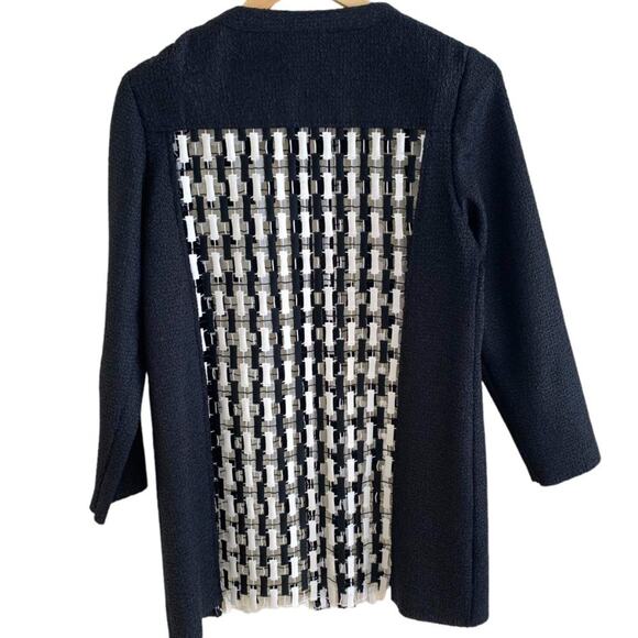 Chico's Womens Sz S Black White Basket Weave Open Front Longer Jacket - Picture 2 of 8